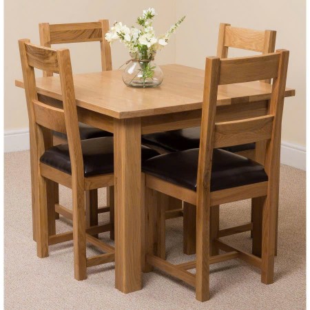 Square 90cm : Bàn Ăn Gỗ Sồi Vuông 90cm + 4 Ghế ( 2N - Mặt Nệm PU )